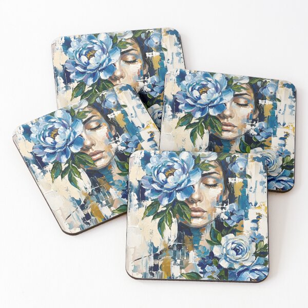 Item preview, beautiful abstract woman with blue flower designed and sold by stikrusak.