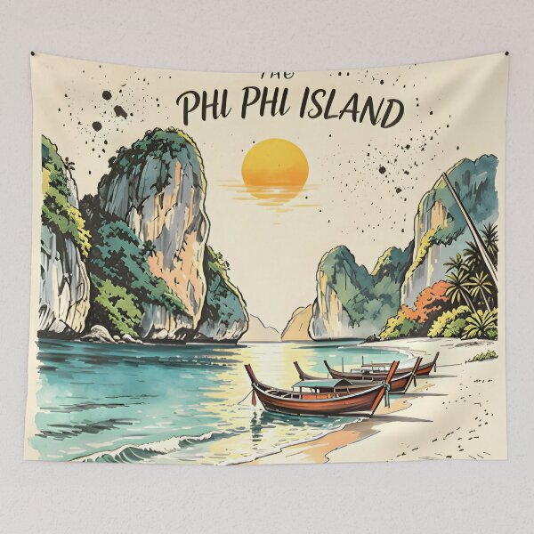 Item preview, Phi Phi Island Thailand Vintage Sunset Travel Art designed and sold by Spirit of Siam.