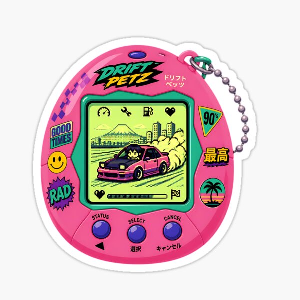 Item preview, Retro 90s Digital Pet Tamagotchi Chibi Drift Car designed and sold by MUGEN WORKS.