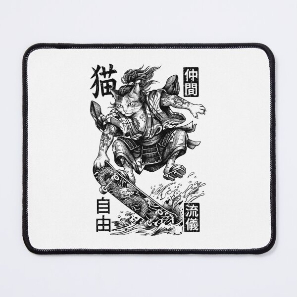 Item preview, Cat Skateboarder Samurai Skateboarding Cats Kanji designed and sold by GrandeDuc.