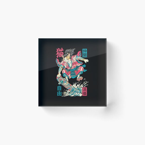 Item preview, Cat Skateboarder Samurai Skateboarding Cats Kanji designed and sold by GrandeDuc.