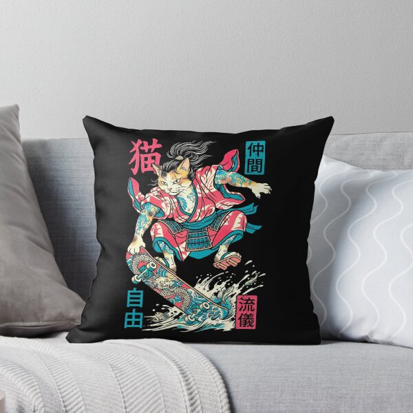 Item preview, Cat Skateboarder Samurai Skateboarding Cats Kanji designed and sold by GrandeDuc.