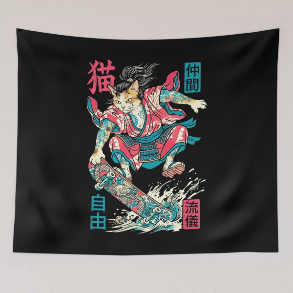 Item preview, Cat Skateboarder Samurai Skateboarding Cats Kanji designed and sold by GrandeDuc.