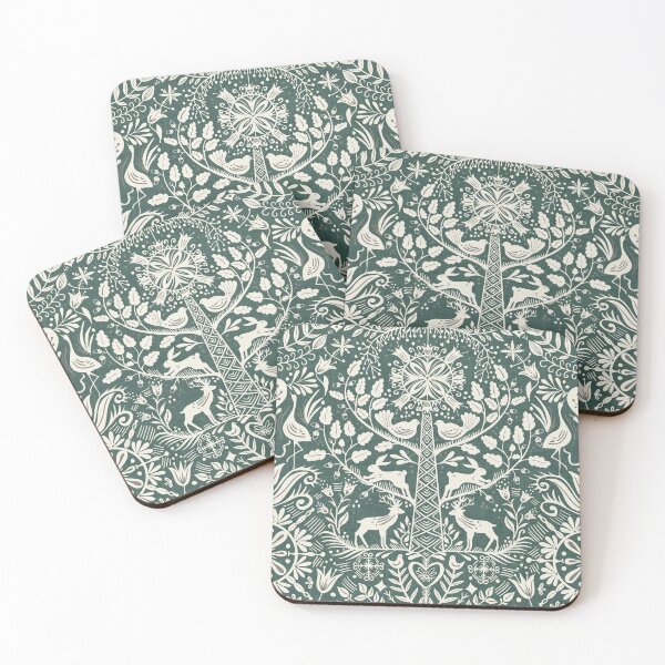 Item preview, Lithiuanian Ethnic Traditional Nordic Folk Tree Heritage Dusty Teal designed and sold by RenattaZare.