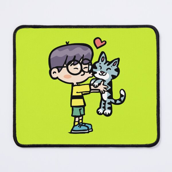Item preview, boy with glasses holds a cat and kisses with love designed and sold by duxpavlic.