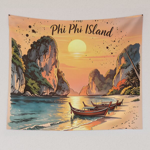 Item preview, Phi Phi Island Thailand Vintage Sunset Travel Art designed and sold by Spirit of Siam.