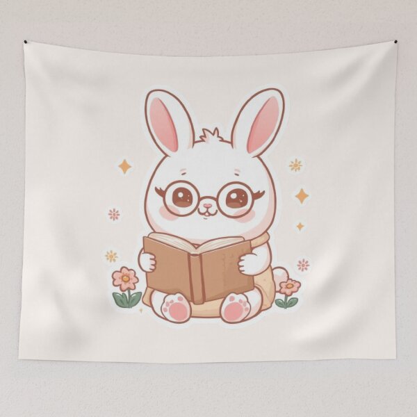 Item preview, Cute Bunny Reading a Book | Kawaii Rabbit Sticker  designed and sold by Stylestickers55.