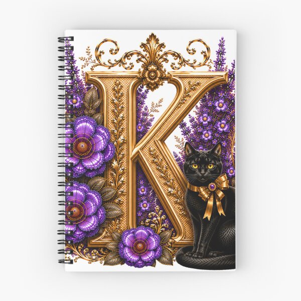 Item preview, Floral Letter K with Black Cat | Lavender Botanical Monogram | Elegant Gold Initial Design designed and sold by MoodLay.