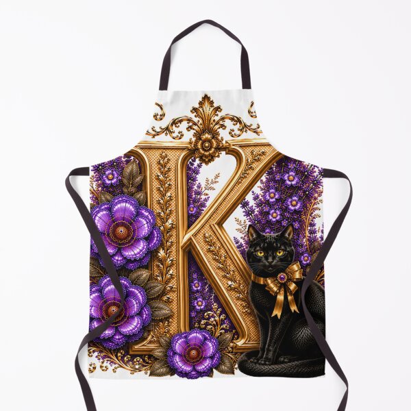 Item preview, Floral Letter K with Black Cat | Lavender Botanical Monogram | Elegant Gold Initial Design designed and sold by MoodLay.