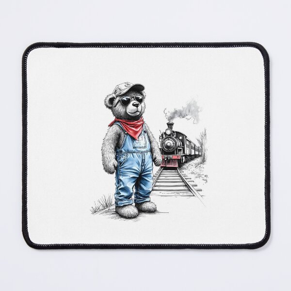 Item preview, Teddy Bear Train Driver with Steam Train Cartoon designed and sold by Museum Of Non-Existing Art.