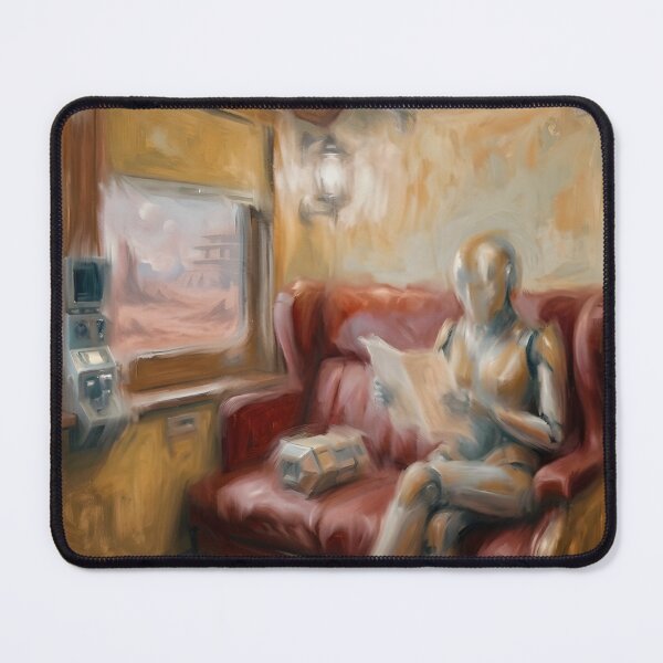 Item preview, Retro Futuristic Sci-Fi Robot Train Painting | Moody Cyberpunk Art Print | Melancholic Alien Planet Express Expressionist Decor designed and sold by SergioMiklos.