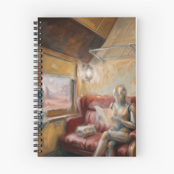 Item preview, Retro Futuristic Sci-Fi Robot Train Painting | Moody Cyberpunk Art Print | Melancholic Alien Planet Express Expressionist Decor designed and sold by SergioMiklos.