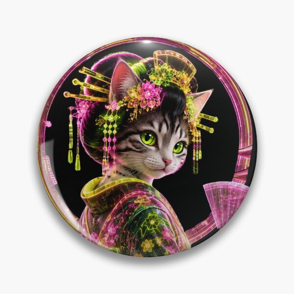 Item preview, Neon Geisha Cat of the Future – Cyber Sakura Kimono designed and sold by Neon Riot Studio.