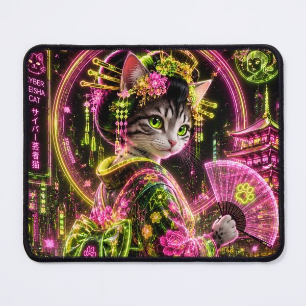 Item preview, Neon Geisha Cat of the Future – Cyber Sakura Kimono designed and sold by Neon Riot Studio.