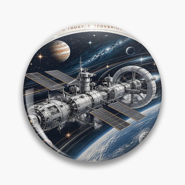 Item preview, Journey Through the Starways – Vintage Space Station Exploration T-Shirt Design designed and sold by Artisan Finds Online.