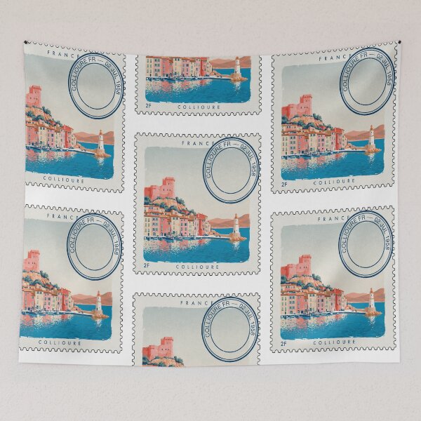 Item preview, Collioure France Côte Vermeille Postage Stamp Travel Sticker designed and sold by stickercuffs.