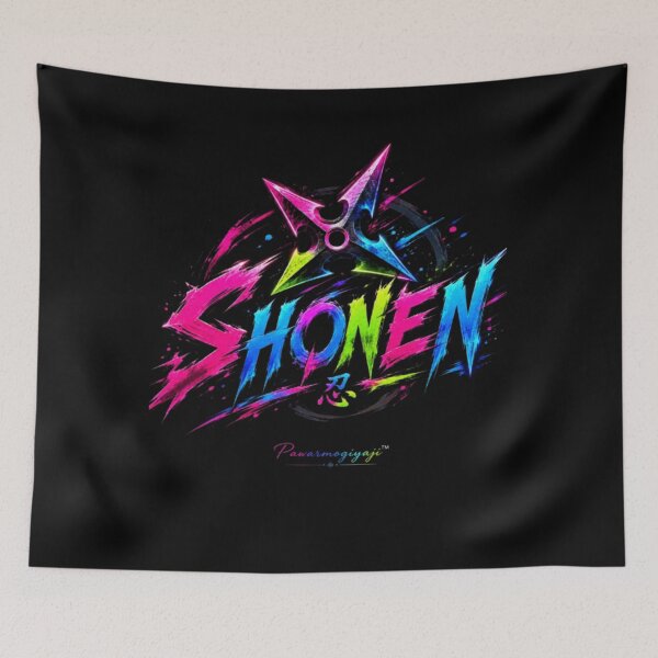 Item preview, Retro Neon Shonen Anime Text Art with Shuriken designed and sold by Pawar1999.