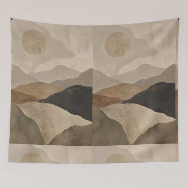 Item preview, Minimal Wabi Sabi Mountain Landscape with Layered Earth Tones and Quiet Sun designed and sold by Aryabek.