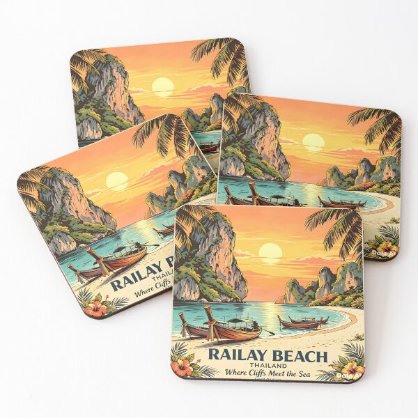 Item preview, RAILAY BEACH  Thailand Vintage Sunset Travel Art designed and sold by Spirit of Siam.