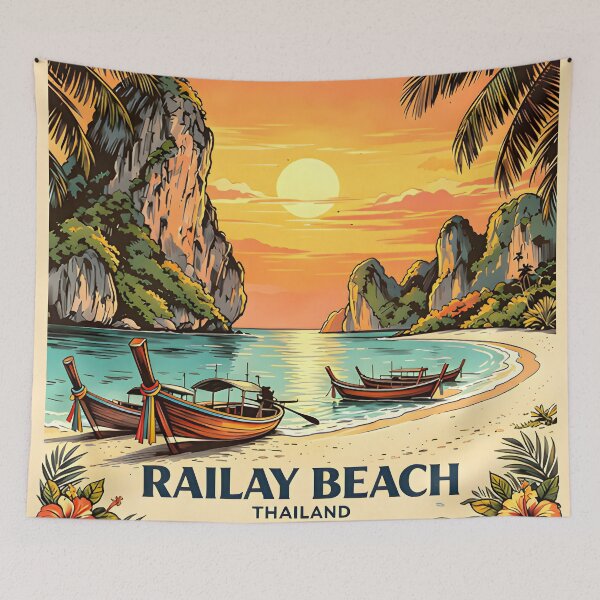Item preview, RAILAY BEACH  Thailand Vintage Sunset Travel Art designed and sold by Spirit of Siam.