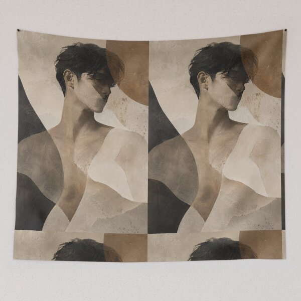 Item preview, Contemplative Wabi Sabi Male Portrait with Organic Earth Tone Composition designed and sold by Aryabek.