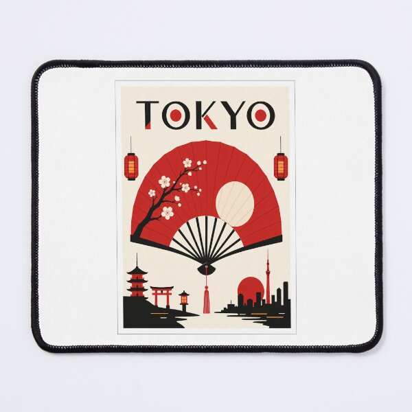 Item preview, Tokyo Japan Red Fan Cherry Blossom Travel Poster designed and sold by Beyond Destinations.