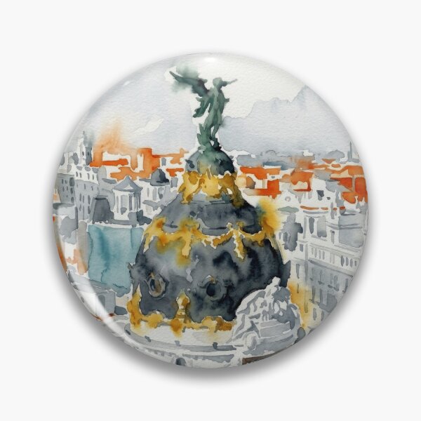 Item preview, Edificio Metropolis Madrid Watercolor, Golden Dome Cityscape designed and sold by caracatita75.
