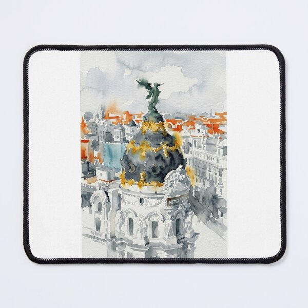 Item preview, Edificio Metropolis Madrid Watercolor, Golden Dome Cityscape designed and sold by caracatita75.