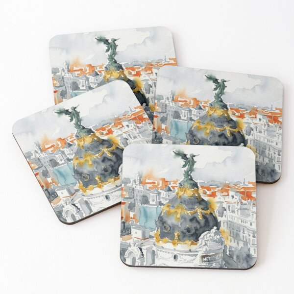 Item preview, Edificio Metropolis Madrid Watercolor, Golden Dome Cityscape designed and sold by caracatita75.