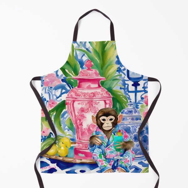 Item preview, Preppy chinoiserie monkey drinking cocktail watercolor designed and sold by SophieClimaArt.