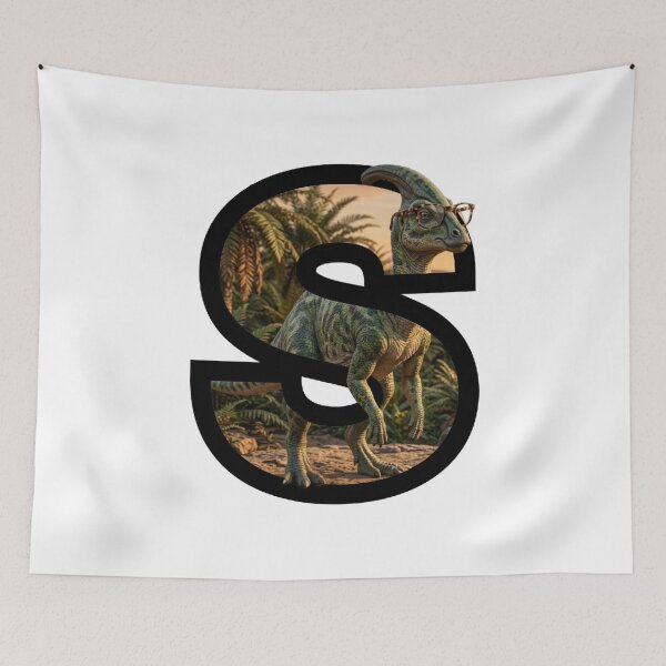 Item preview, Letter S Parasaurolophus Dinosaur with Glasses Monogram designed and sold by mackyartsstudio.
