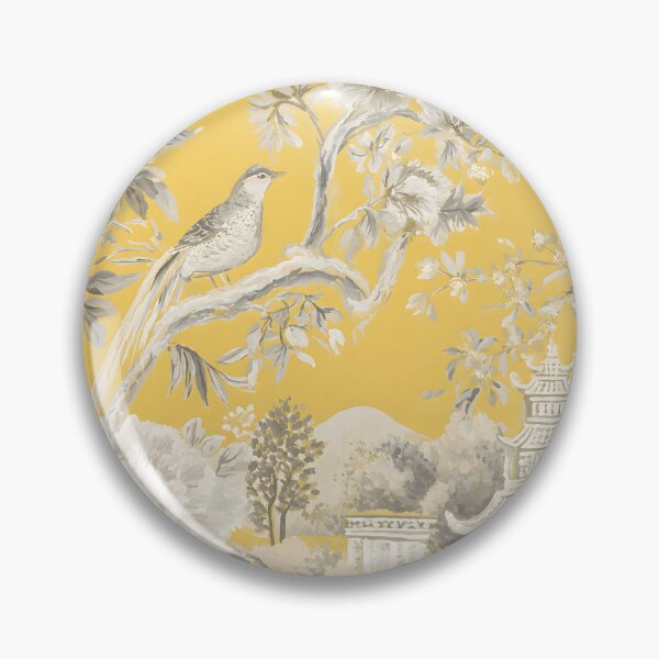 Item preview, Preppy chinoiserie landscape in yellow and soft grey designed and sold by SophieClimaArt.