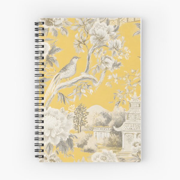 Item preview, Preppy chinoiserie landscape in yellow and soft grey designed and sold by SophieClimaArt.