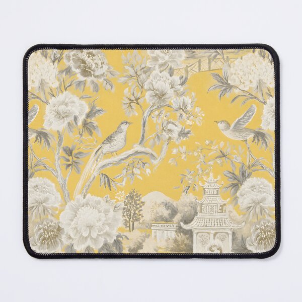 Item preview, Preppy chinoiserie landscape in yellow and soft grey designed and sold by SophieClimaArt.