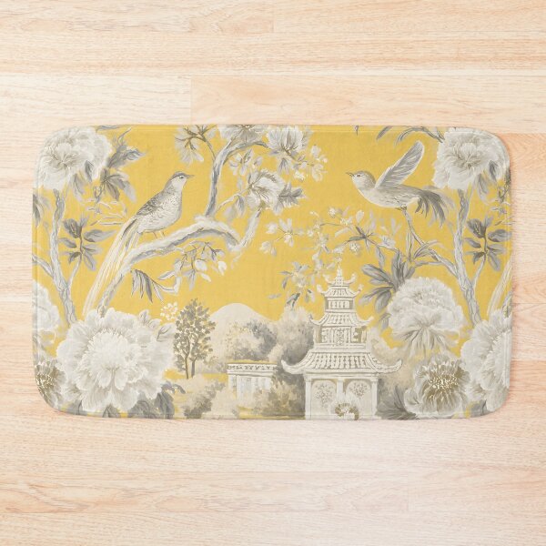 Item preview, Preppy chinoiserie landscape in yellow and soft grey designed and sold by SophieClimaArt.