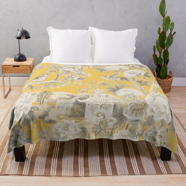Item preview, Preppy chinoiserie landscape in yellow and soft grey designed and sold by SophieClimaArt.