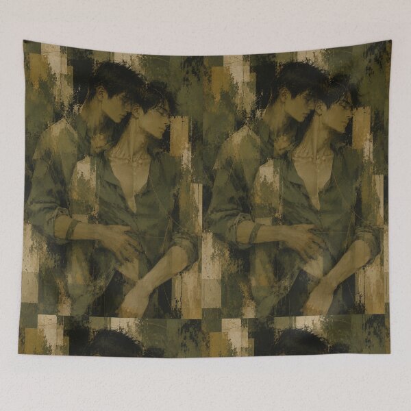 Item preview, Quiet Wabi Sabi Portrait of Two Men with Japandi Balance and Tender Connection designed and sold by Aryabek.
