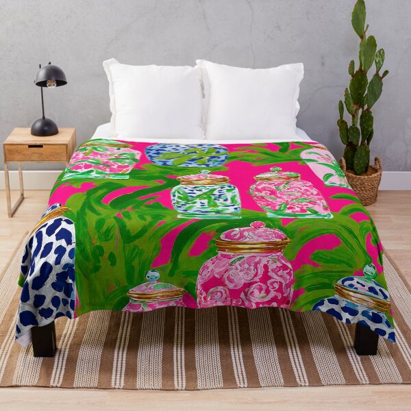 Item preview, Chinoiserie Jars & Banana Leaves on Hot Pink designed and sold by felixparson.