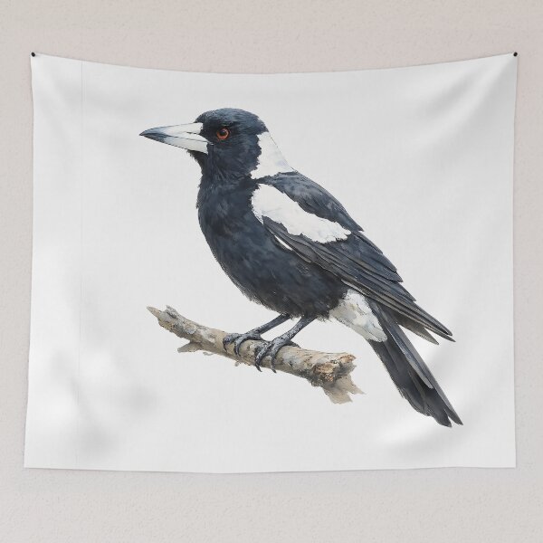 Item preview, Perched Australian Magpie — Watercolour Bird Art designed and sold by Jaruart.