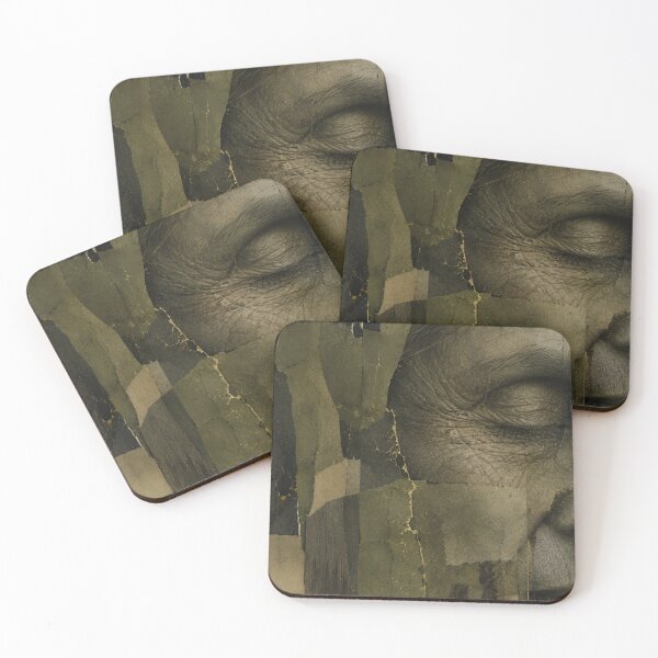 Item preview, Wabi Sabi Weathered Face with Kintsugi Character and Timeless Human Wisdom designed and sold by Aryabek.
