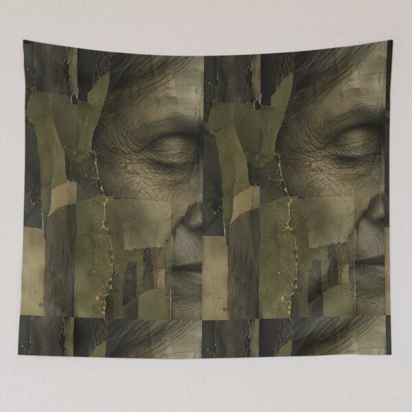 Item preview, Wabi Sabi Weathered Face with Kintsugi Character and Timeless Human Wisdom designed and sold by Aryabek.