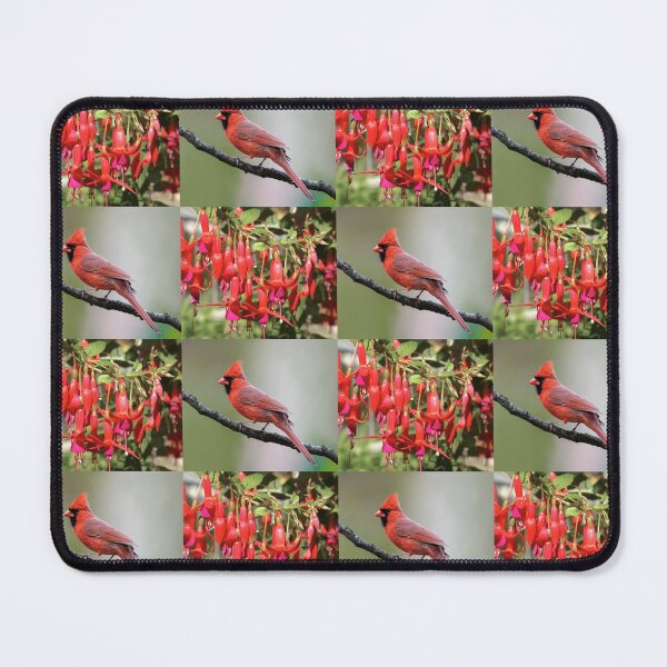 Item preview, Whimsical Cardinal and Fuchsia Flower Botanical Pattern designed and sold by JurateArt-DK.
