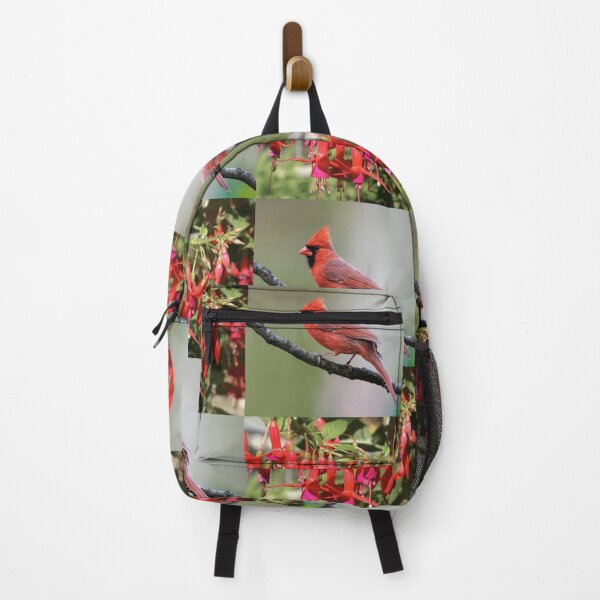 Item preview, Whimsical Cardinal and Fuchsia Flower Botanical Pattern designed and sold by JurateArt-DK.