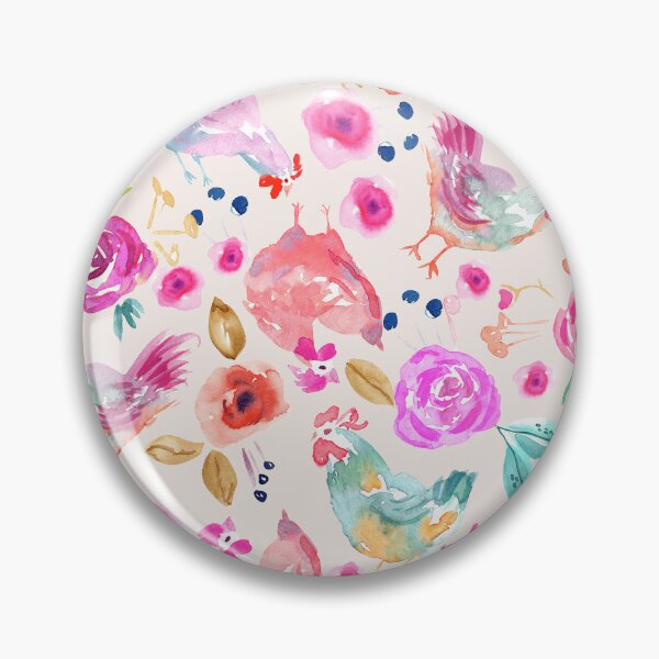Item preview, Playful Loose Colofrul Watercolor Chickens Hens &Flowers in Folk Art Style designed and sold by aneladesigns.