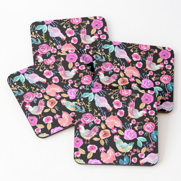 Item preview, Playful Loose Colofrul Watercolor Chickens Hens &Flowers in Folk Art Style designed and sold by aneladesigns.