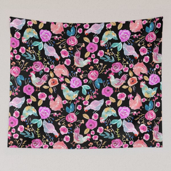 Item preview, Playful Loose Colofrul Watercolor Chickens Hens &Flowers in Folk Art Style designed and sold by aneladesigns.