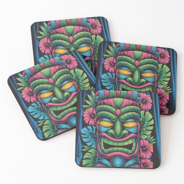 Item preview, Neon Tiki Bar Wall Art – Retro Glow Tropical Totem Maximalist Hawaiian Cocktail Decor designed and sold by Tamas Das.