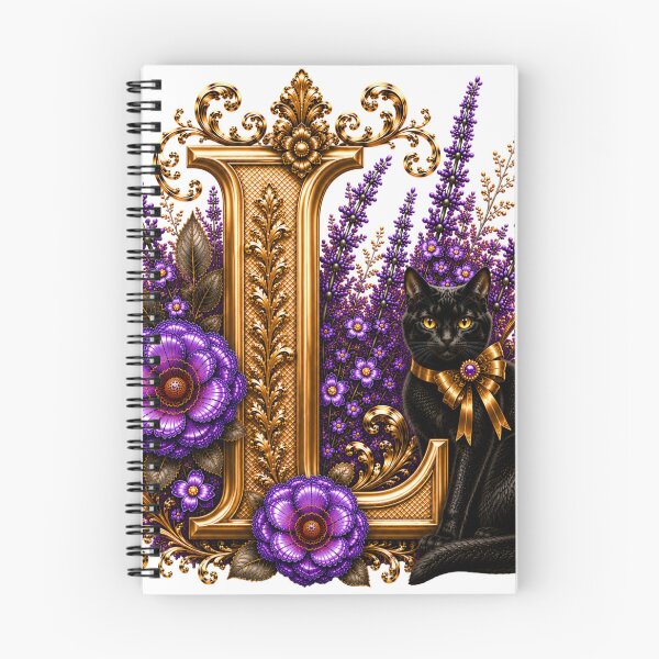 Item preview, Floral Letter L with Black Cat | Lavender Botanical Monogram | Elegant Gold Initial Design designed and sold by MoodLay.