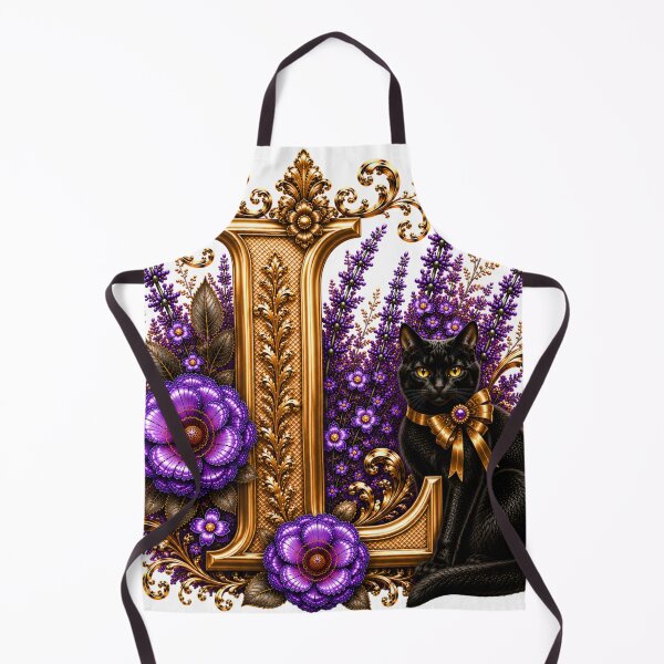 Item preview, Floral Letter L with Black Cat | Lavender Botanical Monogram | Elegant Gold Initial Design designed and sold by MoodLay.