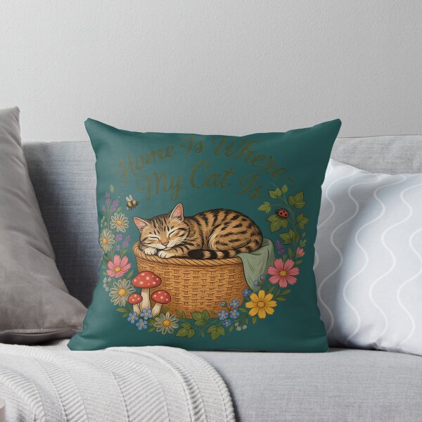 Item preview, Home Is Where My Cat Is – Cozy Sleeping Cat Floral Cottagecore Design designed and sold by PatsiRose.